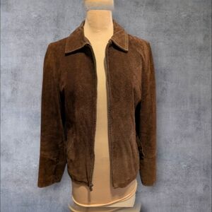 Casual Corner Y2K CHOCOLATE Brown SUEDE Leather Jacket MEDIUM